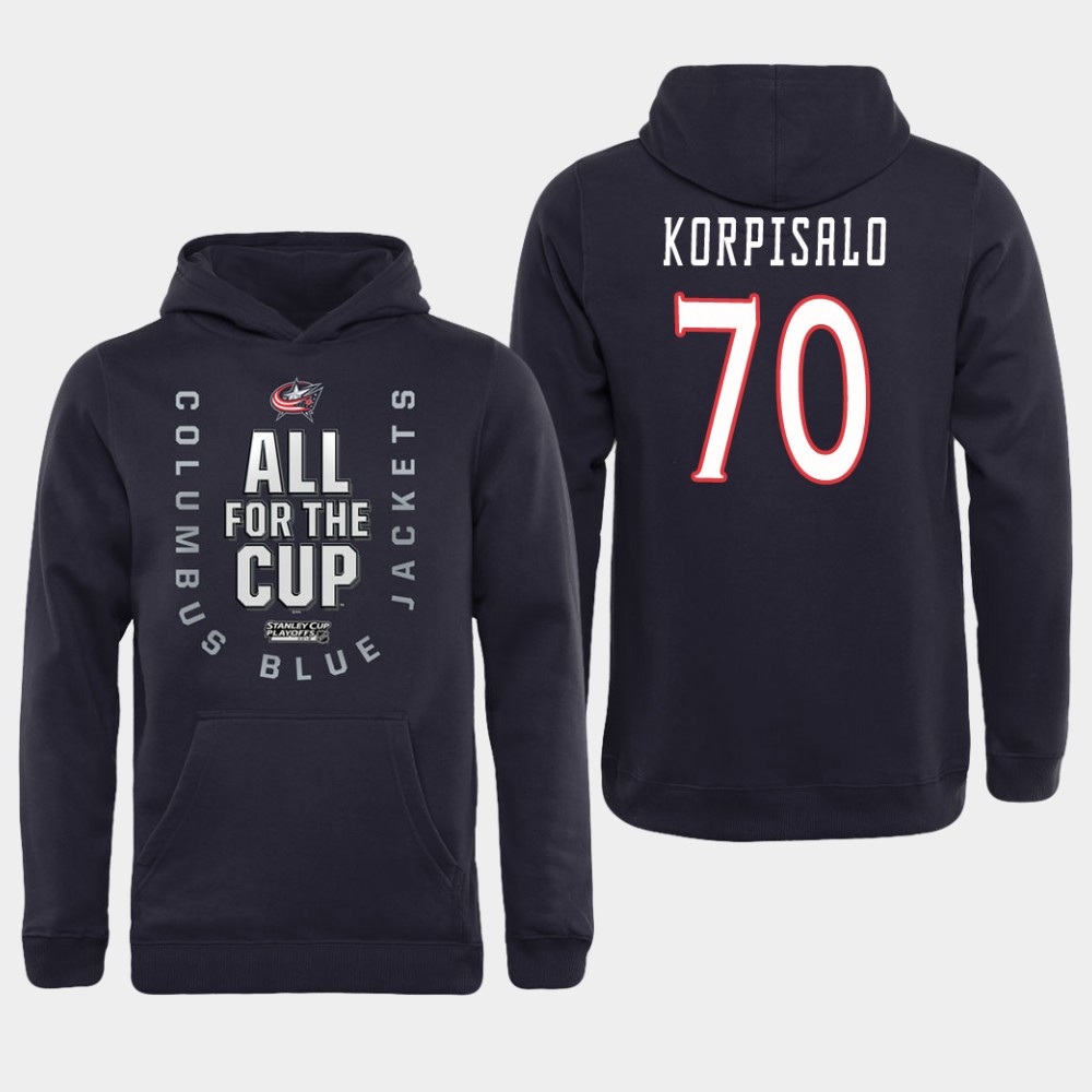 Men NHL Adidas Columbus Blue Jackets #70 Korpisalo black All for the Cup Hoodie